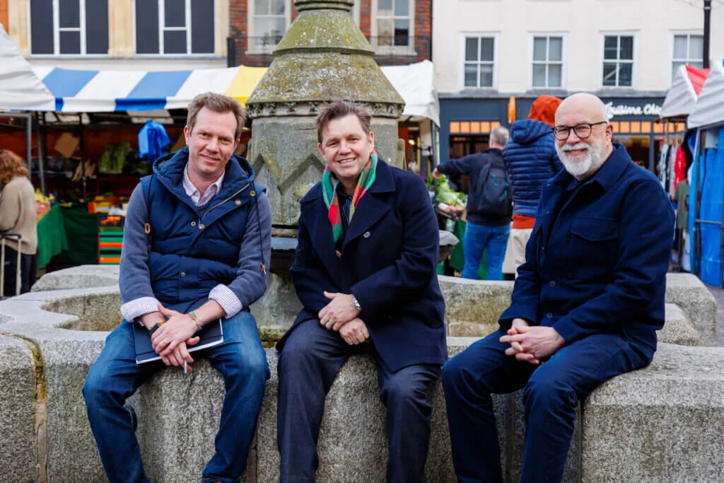 Dr Nik Johnson, Mayor of Cambridgeshire and Peterborough last week visited sites in central Cambridge earmarked to benefit from £4.5 million arts and culture funding from the Cambridgeshire & Peterborough Combined Authority. Pictured: Tim Jones Market and Street Trading Manager with Dr Nik Johnson and Cllr Mike Davey Leader of Cambridge City Council.