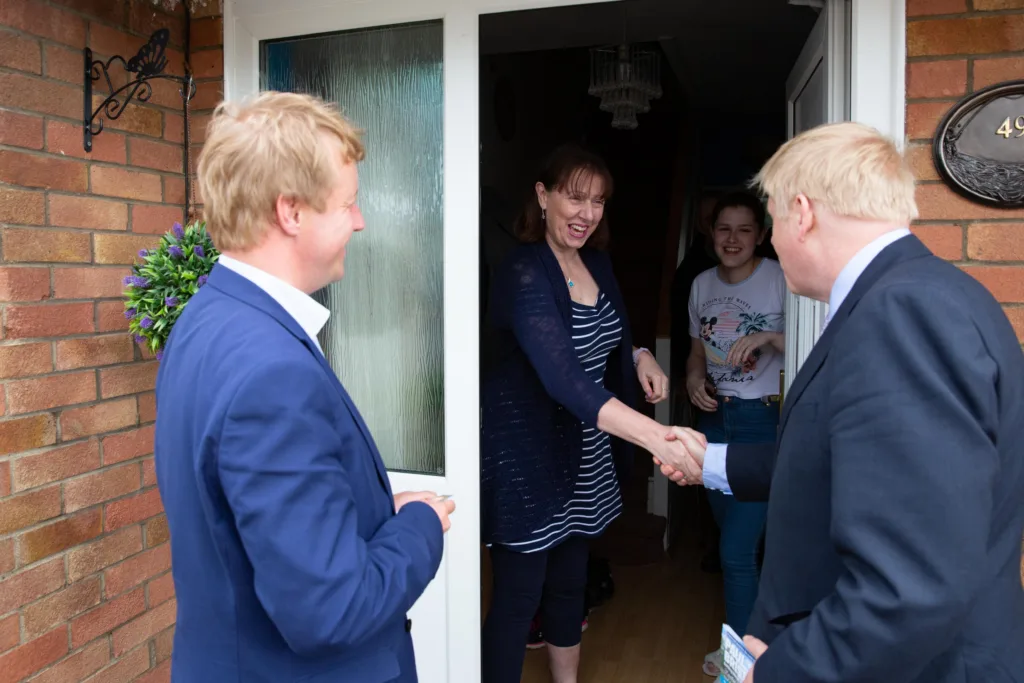 Boris Johnson visits Peterborough in May 2019 to support then parliamentary candidate Paul Bristow. Boris was ‘mobbed in Bretton Centre’ and ‘Facebook groups came alive with reports of Boris on Werrington streets’. PHOTO: Terry Harris