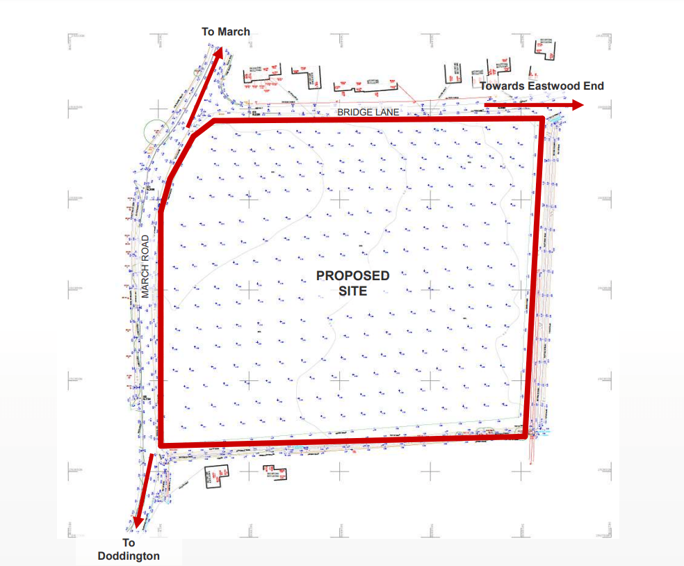 Bellway Homes building 88 homes on a nine-acre site off March Road, Wimblington - known as Primrose Grove (visual, right). On the left is the outline plans showing location of the bus stops