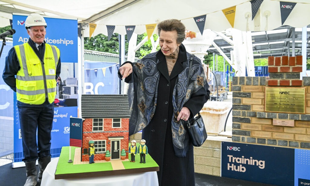 The Princess Royal officially opens the NHBC Training Hub, adjacent to Histon Football Club, Impington, Cambridge; it can train 80 apprentices all year round. PHOTO: NHBC 