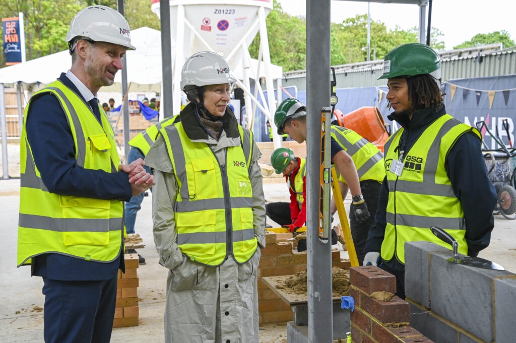 The Princess Royal officially opens the NHBC Training Hub, adjacent to Histon Football Club, Impington, Cambridge; it can train 80 apprentices all year round. PHOTO: NHBC 