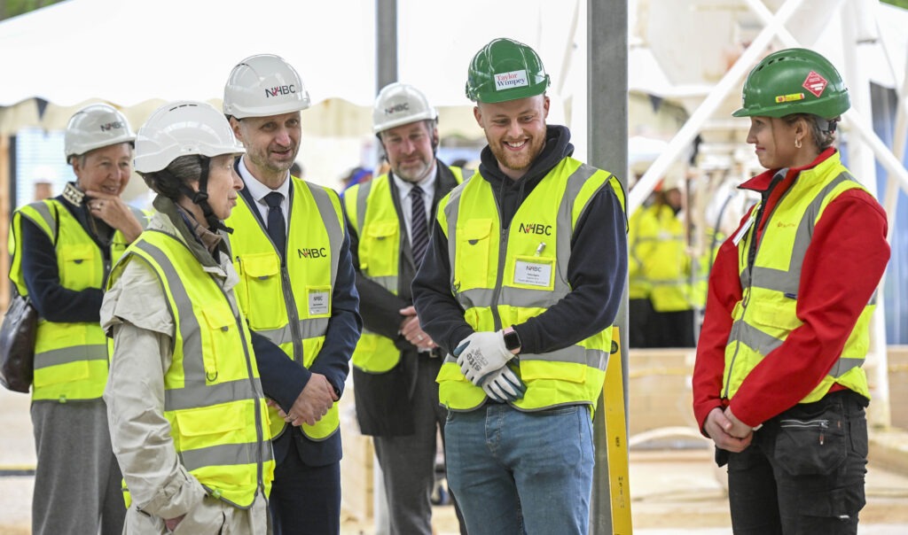 The Princess Royal officially opens the NHBC Training Hub, adjacent to Histon Football Club, Impington, Cambridge; it can train 80 apprentices all year round. PHOTO: NHBC 