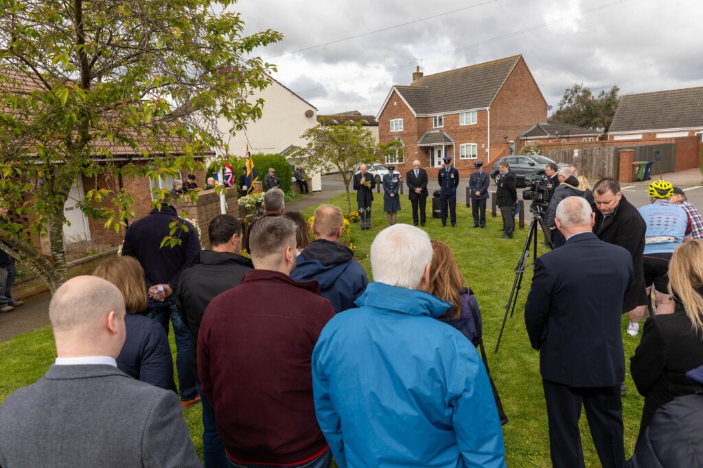 Eastrea near Whittlesey commemorated the 80th anniversary of the night a Lancaster bomber crashed into a farmer’s field in the village, killing all 8 crew men. Only one body was recovered. A special plaque was erected at the Eastrea war memorial.,Eastrea, Peterborough Friday 19 April 2024. Picture by Terry Harris.