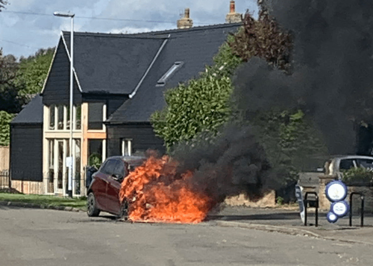 Renault bursts into flames in Mepal High Street. Photo: CambsNews reader