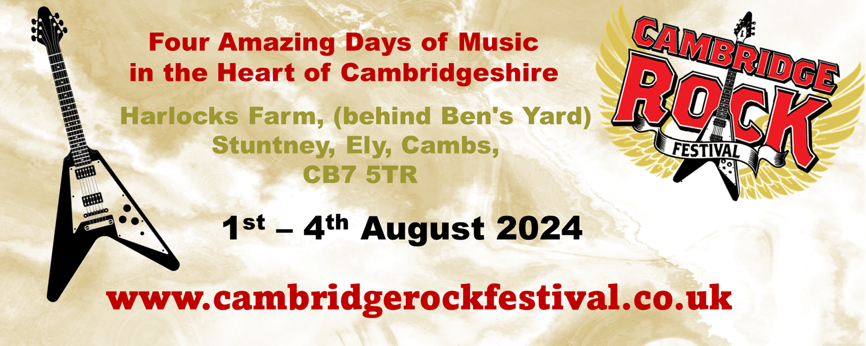 Cambridge Rock Festival will take place from August 1-4 at Harlocks Farm, (next to Ben's Yard), Stuntney, Ely