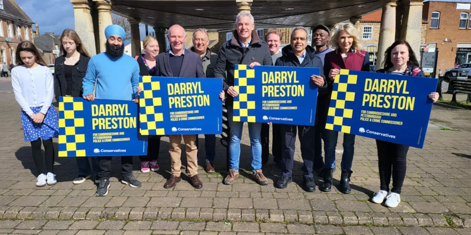 MP Steve Barclay visits Whittlesey to promote election prospects for police and crime commissioner Darryl Preston and a local Conservative by election candidate. Videos made by Mr Barclay were ordered to be removed from a town council Facebook page