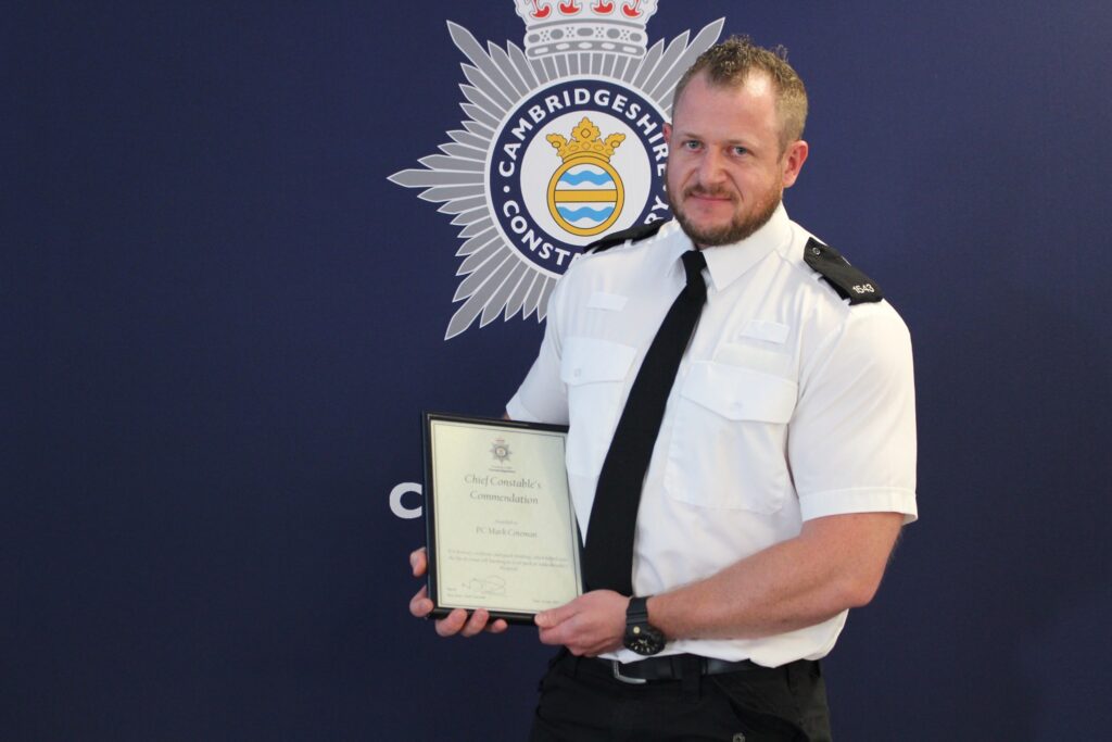 Chief constable Nick Dean (left) who had previously commended disgraced police officer Mark Coteman (right) for bravery, resilience, and quick thinking’