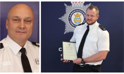 Chief constable Nick Dean (left) who had previously commended disgraced police officer Mark Coteman (right) for bravery, resilience, and quick thinking’