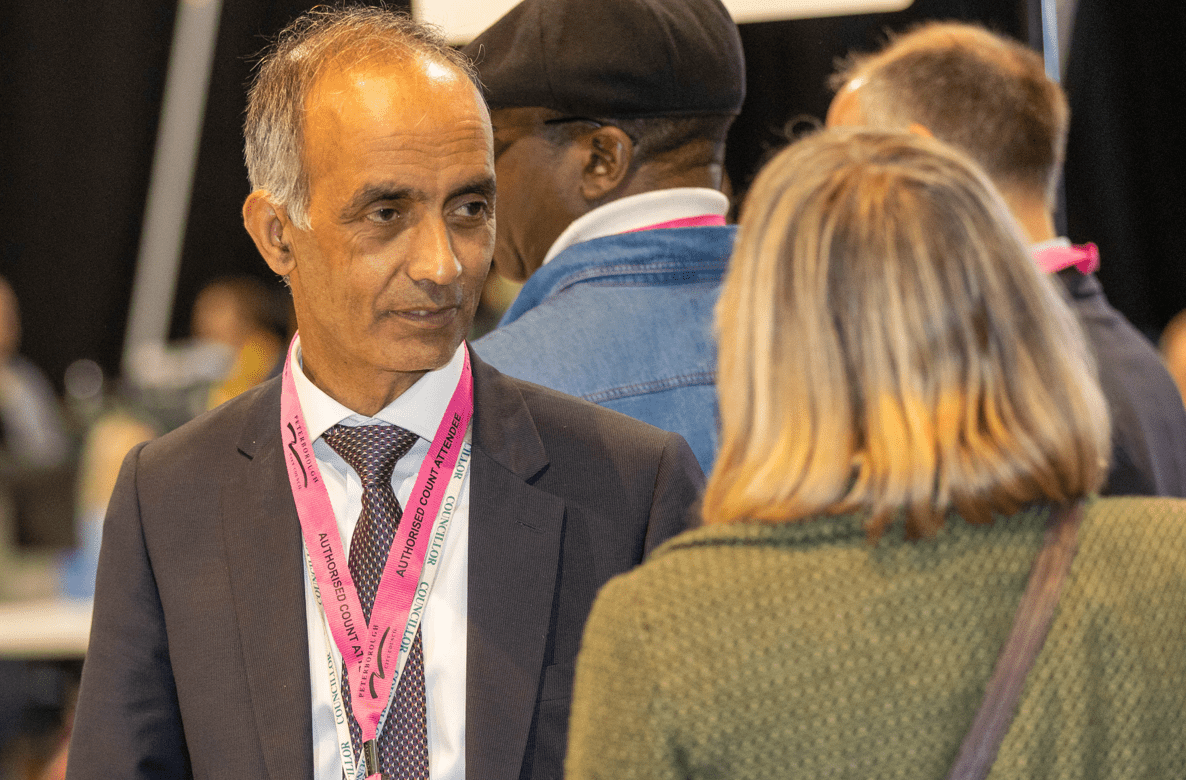 Local Elections 2024, Kingsgate Conference Centre, Peterborough Thursday 02 May 2024. Council leader Mohammed Farooq (left) Picture by Terry Harris