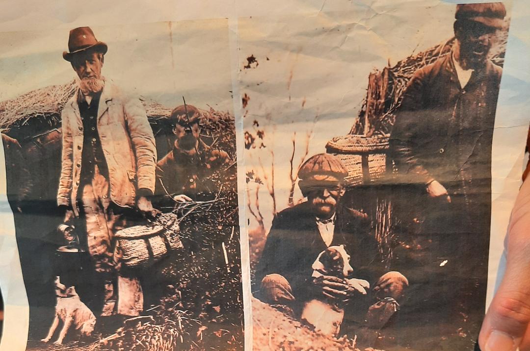 Farm labourers in the Fens with their docky bags; docky baskets made by Nadine Anderson have a tale that would alarm anyone working today