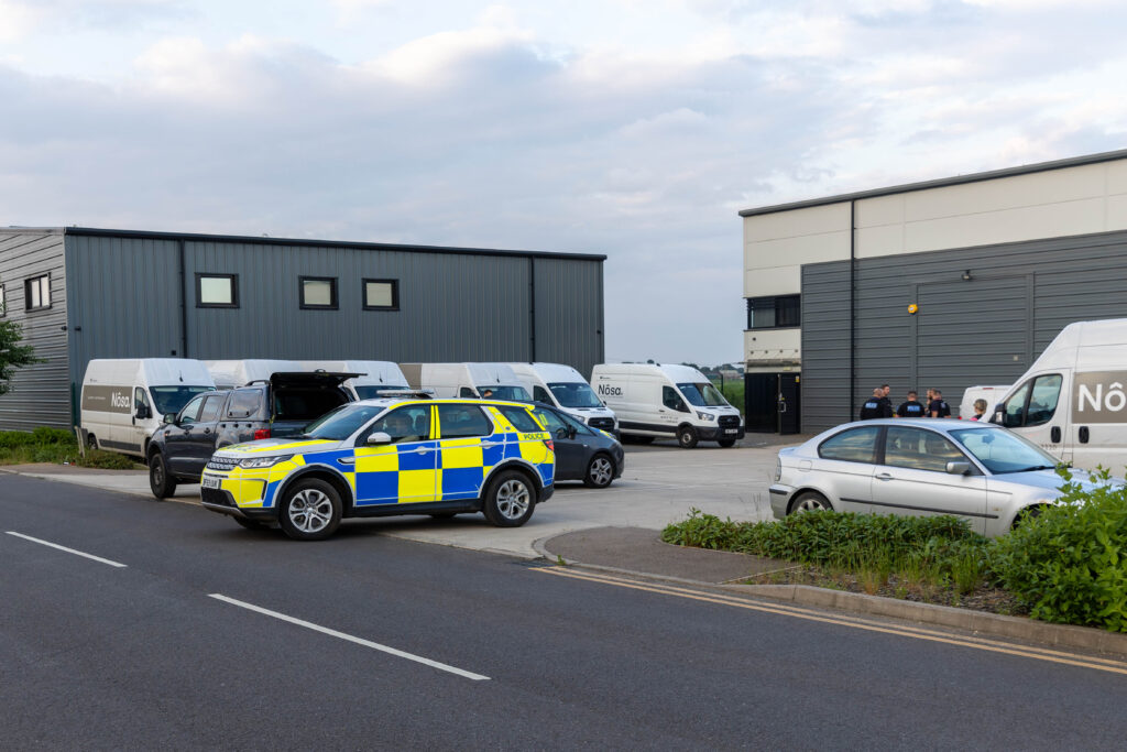 Police at the scene of a drugs raid at Harrier Way, Eagle Business Park, Yaxley. PHOTO: Terry Harris