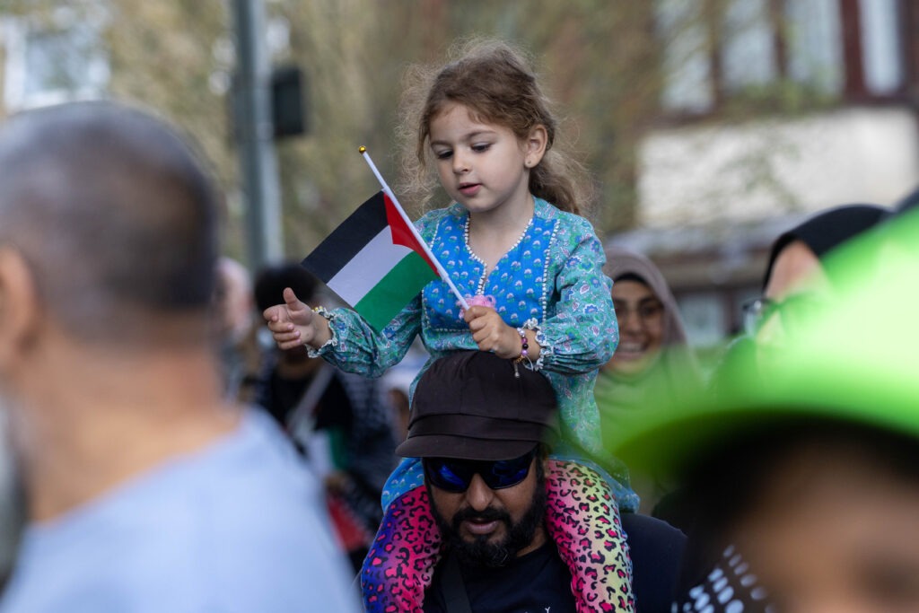 March for Free Palestine Peterborough. The march left Lincoln Road Park and ended at Cathedral Square where speakers addressed the public. Lincoln Road / Cathedral Square, Peterborough Sunday 23 June 2024. Picture by Terry Harris.