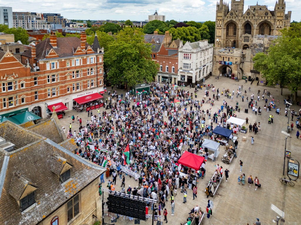 March for Free Palestine Peterborough. The March left Lincoln Road Park and ended at Cathedral Square where speakers addressed the public.,Lincoln Road / Cathedral Square, Peterborough Sunday 23 June 2024. Picture by Terry Harris.