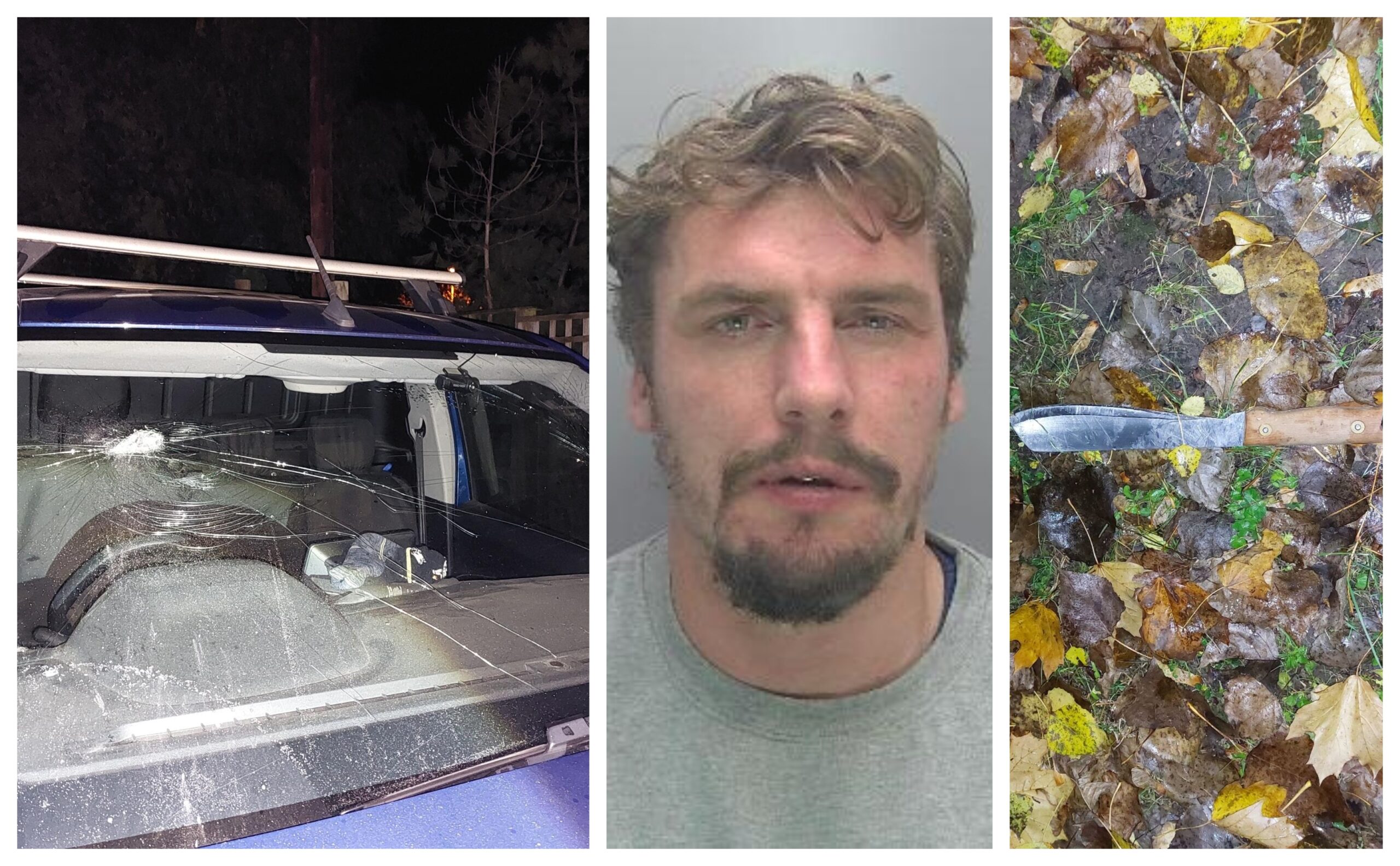 Wearing a balaclava, gloves and brandishing a machete, Nathan Smith, smashed the windscreen vehicle of a Peugeot van parked in Cambridge Crescent, Bassingbourn, at about 2.40am on 21 November (2023).