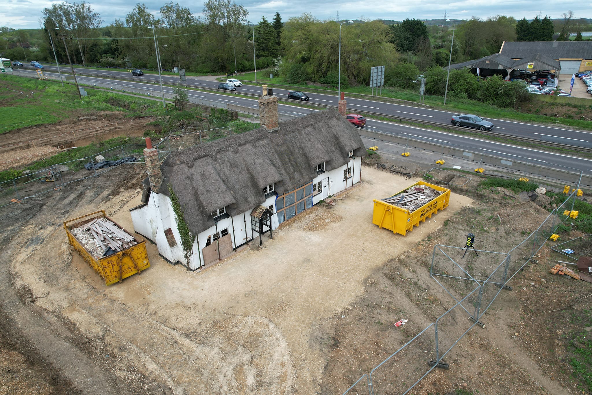 Historic Brook Cottages near the Black Cat roundabout just prior to demolition: PHOTO Drone Photos Sandy