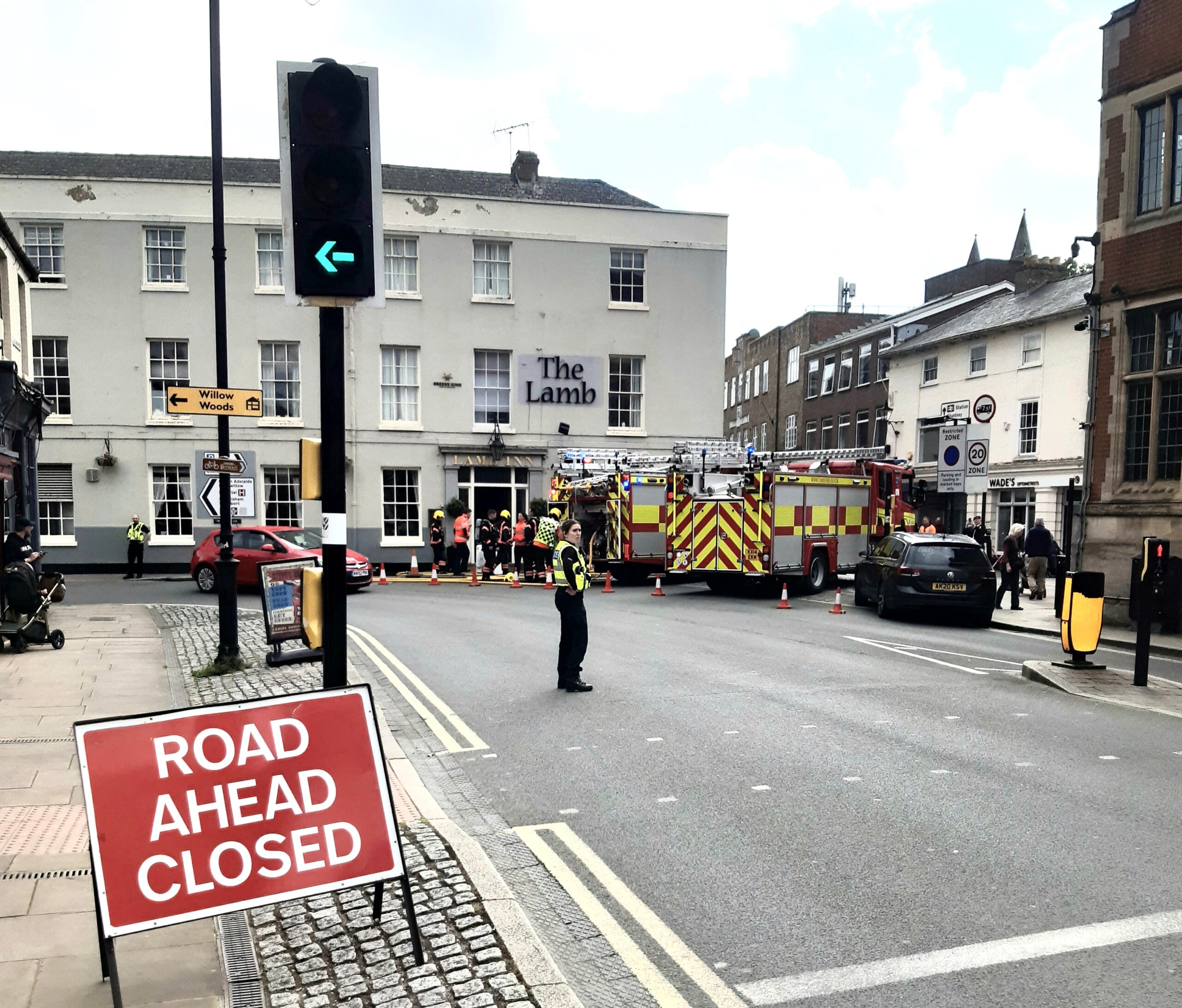 Scene at the Lamb Hotel, Ely, as fire crews called to tackle tumble dryer fire. PHOTO: CambsNews reader David