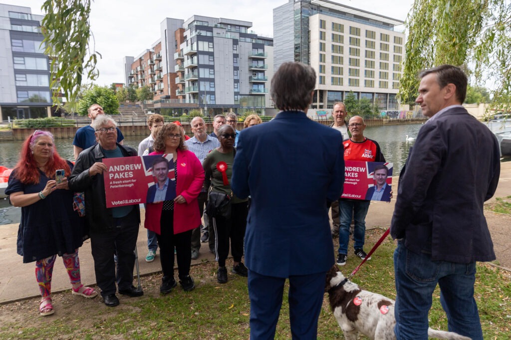 From punk rock to clean water campaigner: Feargal Sharkey in Peterborough on Monday to support Labour candidate Andrew Pakes. PHOTO: Terry Harris 