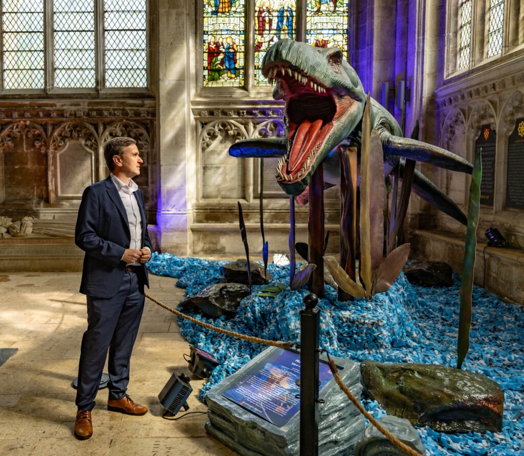 Peterborough MP Andrew Pakes at Peterborough Cathedral on Monday for the opening of the "Monsters of the Sea," set to enthral audiences to September 1st, 2024. Picture by Terry Harris.
