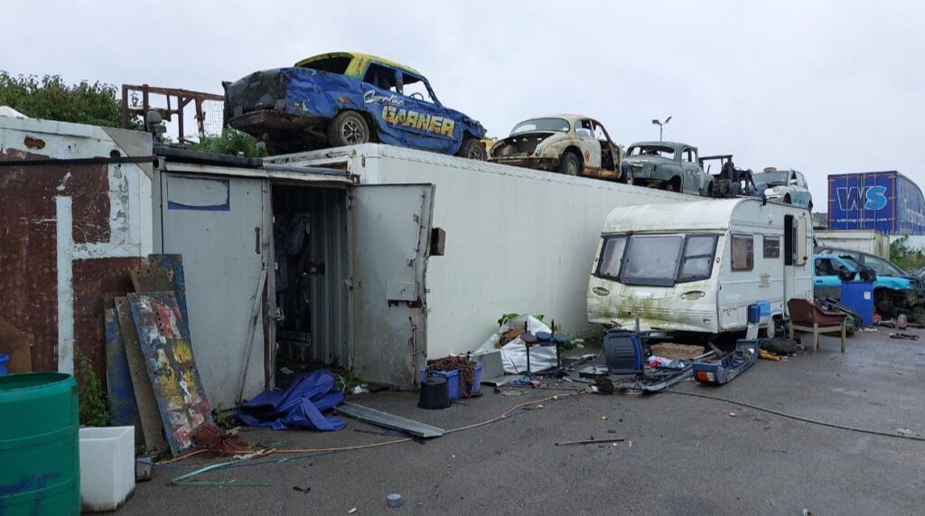 An electricity pylon in Oldfield Lane Wisbech caught fire after being used to illegally abstract power to run a cannabis factory in a neighbouring scrapyard. A second cannabis factory elsewhere was discovered. PHOTO: Policing Fenland/Cambs Fire and Rescue 
